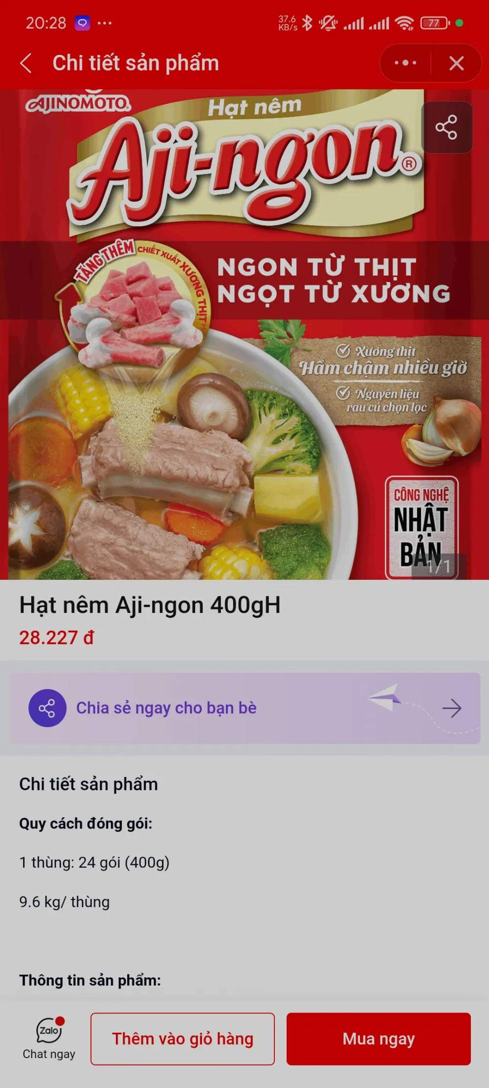 Ajinomoto - Zalo Mini App